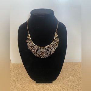Forever 21 brassy gold tone metal floral scroll statement necklace